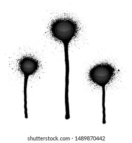 Set of graffiti spray banner with button. Vector spray paint shapes with smudges