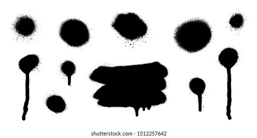 Set of graffiti spray banner. Vector spray paint shapes with smudges