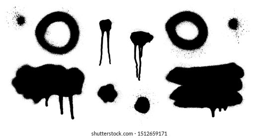 Set of graffiti spray banner. Vector spray paint shapes with smudges