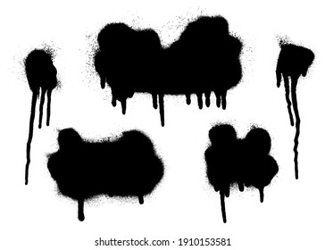 Set of graffiti spray banner. Vector spray paint shapes with smudges