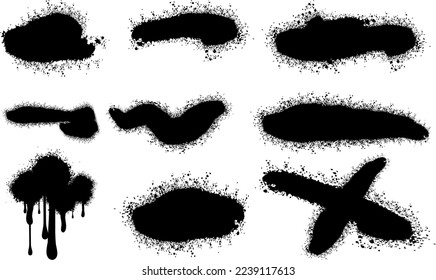 Set of graffiti spray banner. Vector spray paint shapes with smudges