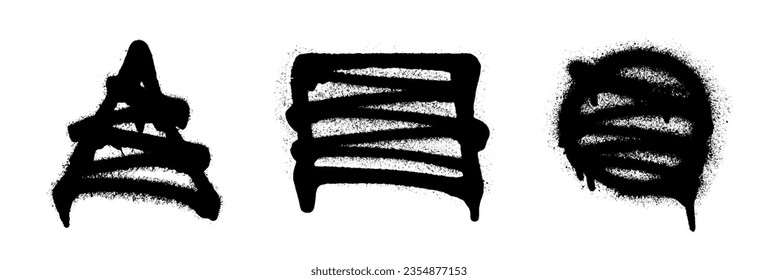 Set of graffiti spray banner. Vector spray paint shapes with smudges
