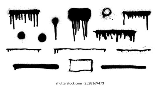 Set of graffiti spray banner. Vector spray paint shapes with smudges