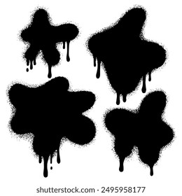 Set of graffiti spray banners. Vector spray paint shapes with Lines and Droplets Black ink splashes, collection of ink stains, Street style.