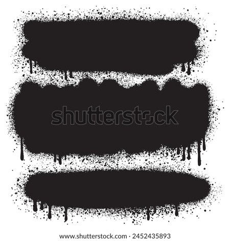 Set of graffiti spray banners. Vector spray paint shapes with Lines and Droplets Black ink splashes, collection of ink stains, Street style.