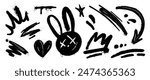 Set of graffiti spray element vector. Collection of colorful symbol, scribble, stroke, arrow, heart, rabbit, star, crown. Element on white background for banner, decoration, street art, ads.