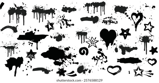 Set of graffiti spray element vector. Collection of colorful symbol, scribble, stroke, arrow, heart