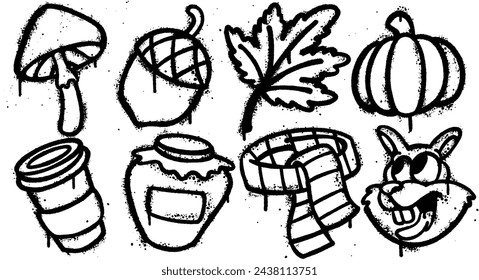 Set of graffiti spray paint Autumn elements Illustration