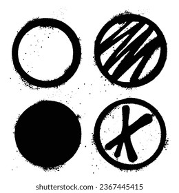 Set of graffiti spray paint. Collection of symbols circle Isolated Vector