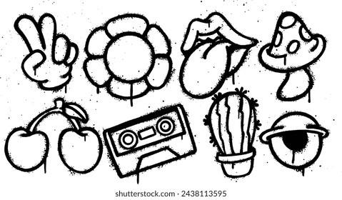 Set of graffiti spray paint Cool funky elements Illustration
