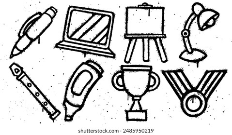 Set of graffiti spray paint education elements Illustration