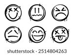 Set of graffiti spray paint emojis. Grunge and dirty emoticon design elements for banners, flyer, cards, poster, collages and ads.