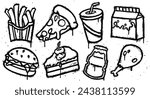 Set of graffiti spray paint Fast Food elements Illustration