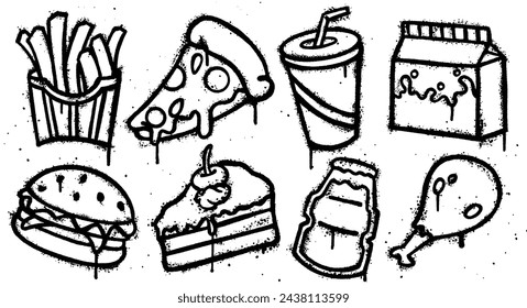 Set of graffiti spray paint Fast Food elements Illustration