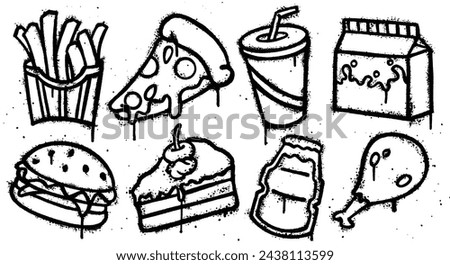 Set of graffiti spray paint Fast Food elements Illustration