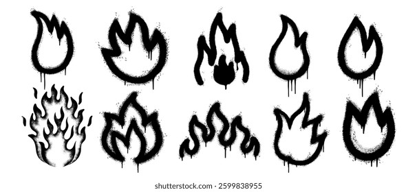 Set of graffiti spray paint flame icon design elements for banner flyer street art cards poster and ads