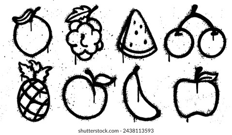 Set of graffiti spray paint Fruit elements Illustration