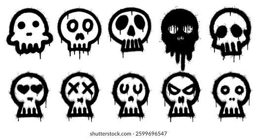 Set of graffiti spray paint skull icon. design elements for banner, flyer, street art, cards, poster, and ads.