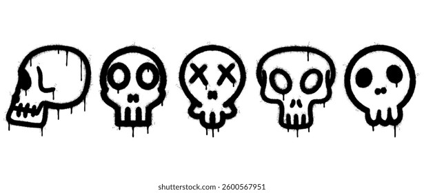 Set of graffiti spray paint skull icon. design elements for banner, flyer, street art, cards, poster, and ads.