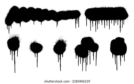Set of graffiti Spray painted lines and Drips Black ink splatters isolated on white background. vector illustration.