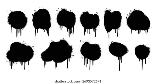 set graffiti spray pintado linhas grunge pontos isolados branco fundo vetor ilustração 