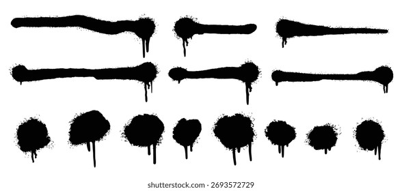 set graffiti spray painted lines grunge dots isolated white background vector illustration.