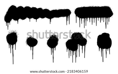 Set of graffiti Spray painted lines and Drips Black ink splatters isolated on white background. vector illustration.