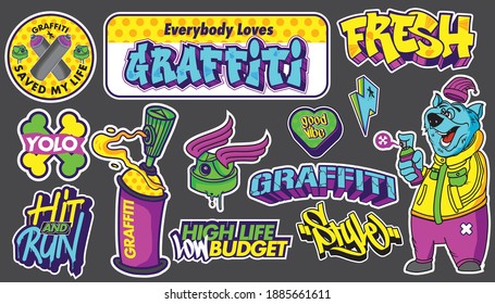 A set graffiti sticker illustrations