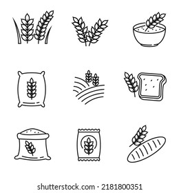 Set of grain icons in linear style isolated on white background