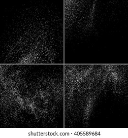 Set grainy abstract  texture on  black background. Snow texture. Grunge design element.  Vector illustration,eps 10.