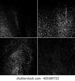Set grainy abstract  texture on  black background. Snow texture. Grunge design element.  Vector illustration,eps 10.