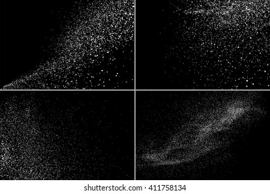 Set grainy abstract  texture on  black background. Snow design element. Vector illustration,eps 10.