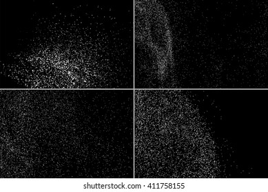 Set grainy abstract  texture on  black background. Snow design element. Vector illustration,eps 10.