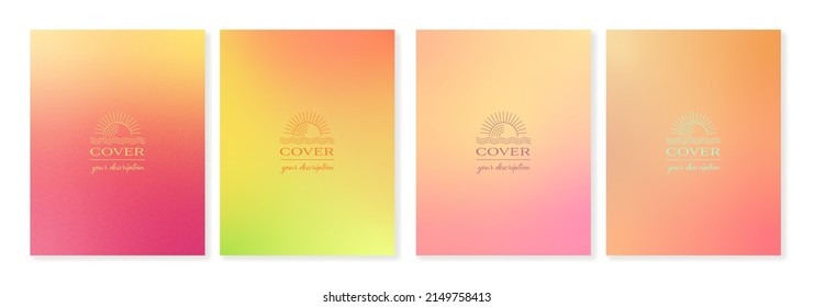 Set of grainy gradient backgrounds in summer bright colors with a boho style logo. For covers, wallpapers, branding, social media and other projects. Just add your title and description.