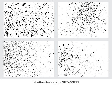 Set of grainy grunge black abstract texture on a white background. Vector splatter of calligraphy ink in black on white background collection. Black ink blow explosion on white background.