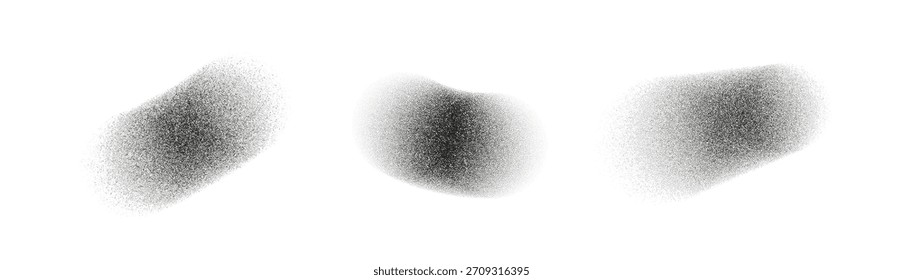 Conjunto de pontos de textura pontilhada granulada com ruído de meio-tom suave. Formas borradas abstratas para projetos retrô, gradientes, sobreposições, sombreamento, fundos e composições mínimas