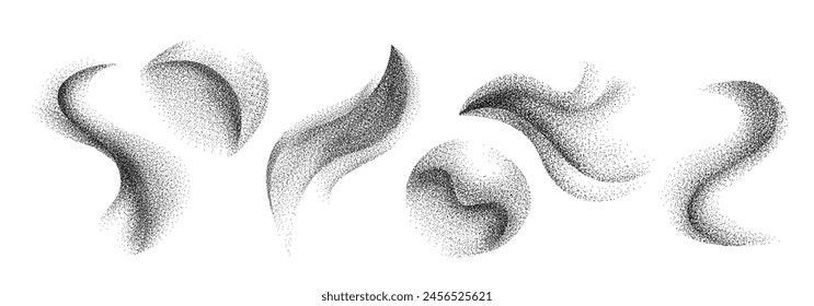 set of grainy texture shape. halftone dot figure with effect of spray noise