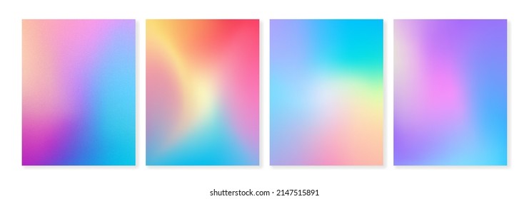 Set grainy vector gradient backgrounds in bright colors  For covers  wallpapers  brands  social media   more  You can use the grainy texture for each the backgrounds 