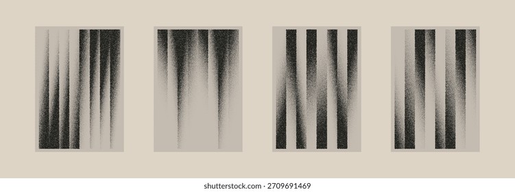 Conjunto de texturas de Vertical granuladas con ruido, spray semitono y líneas angustiadas. Abstractas patrones grunge para superposiciones, Diseño gráfico, pósters retro y diseños mínimos modernos