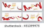 Set of GRAND OPENING banners with red silk ribbons  and scissors