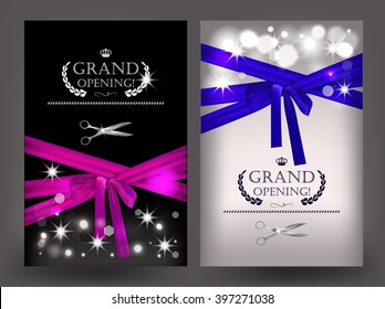 Set of grand opening cards with long ribbons