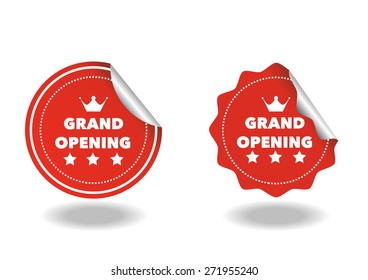 set of grand opening red sticker on white background