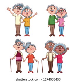 Set of grandarents couples cartoons