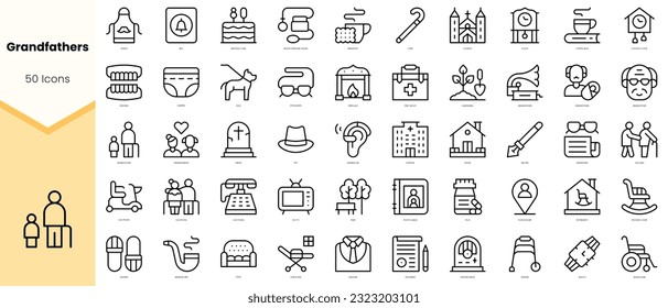 Set of grandfathers Icons. Simple line art style icons pack. Vector illustration