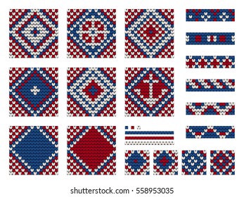 Set of Grandma marine vector knitting seamless patterns