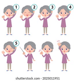 A set of grandmas who express various emotions. It's vector art, so it's easy to edit.