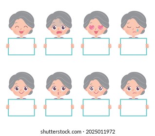 A set of grandmas who express various emotions. It's vector art, so it's easy to edit.