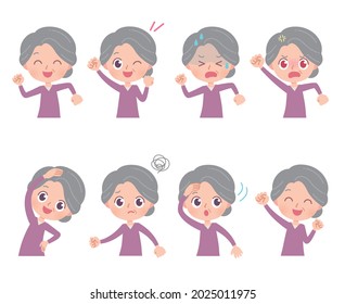 A set of grandmas who express various emotions. It's vector art, so it's easy to edit.