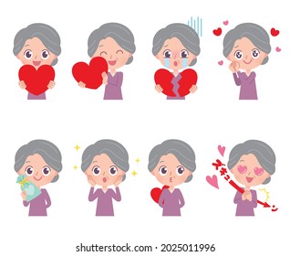 A set of grandmas who express various emotions. It's vector art, so it's easy to edit.