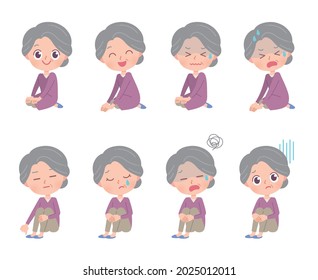 A set of grandmas who express various emotions. It's vector art, so it's easy to edit.